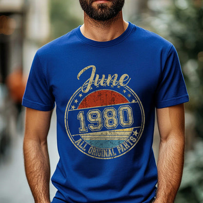 Netecom June 1980 All Original Parts T-Shirt, Retro Birthday Shirt for Men, Perfect Gift for June Birthday