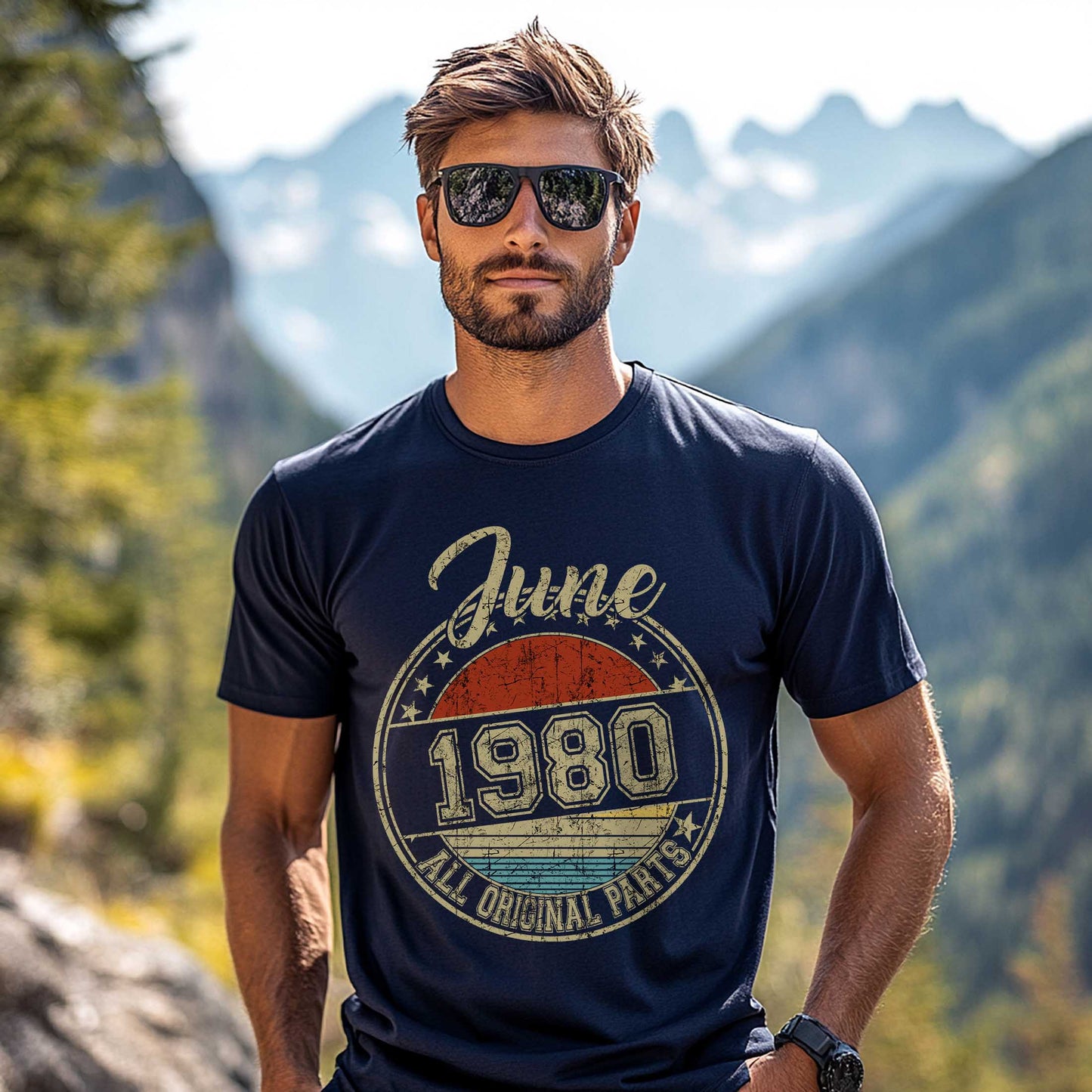 Netecom June 1980 All Original Parts T-Shirt, Retro Birthday Shirt for Men, Perfect Gift for June Birthday