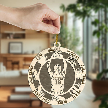 Netecom Custom Basketball Ornament – Personalized Wooden Ornament with Player Name & Action Terms