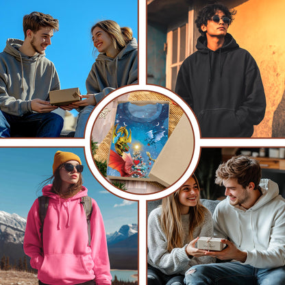 Netecom Christmas Dragons 3D Hoodie with Front Pocket, Unisex Casual All Over Fantasy Dragon Graphic Sweatshirt