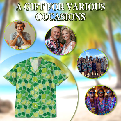 Netecom Lemon Pattern Hawaiian Shirt for Men, Lemon Lover Gifts, Fruit Button Down Summer Beach Short Sleeve Shirts