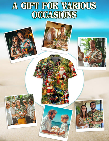 Netecom Skull Santa Christmas Hawaiian Shirt for Men Women, Gothic Button Down Summer Beach Shirts, S-5XL