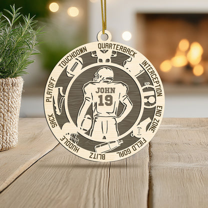 Netecom Personalized Football Ornament – Custom Wooden Decoration for Football Players & Fans – Football Action Terms & Christmas Gift