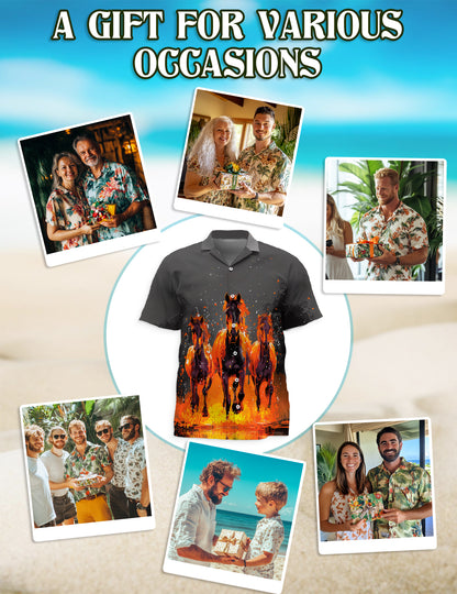 Netecom Fire Horse Hawaiian Shirt for Men, Horse Lover Gifts, Flames Animal Button Down Summer Aloha Beach Shirts