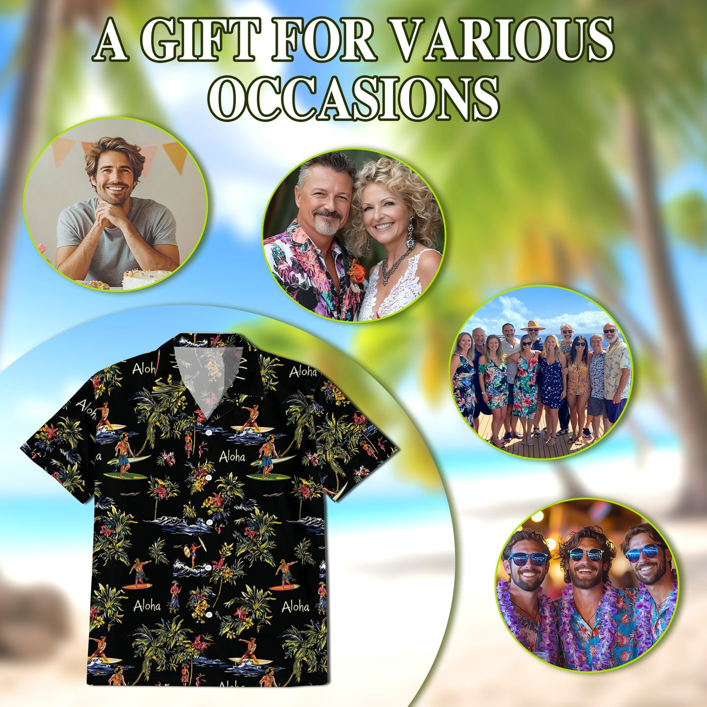 Netecom Aloha Hawaii Life Hawaiian Shirt for Men, Button Down Summer Beach Short Sleeve, Tropical Style, Sizes S-5XL