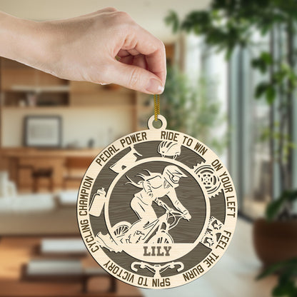 Netecom Personalized Custom Cycling Ornament – Personalized Wooden Mountain Biker Design with Custom Name & Bike Lingo
