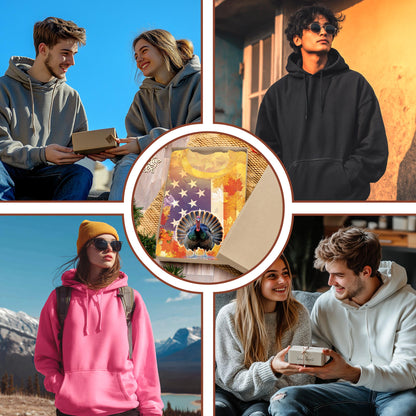 Netecom Turkey and Eagle Thanksgiving 3D Hoodie with Front Pocket, Unisex Casual All Over Autumn Graphic Sweatshirt