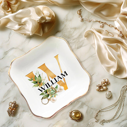 Netecom Personalized Custom Ceramic Jewelry Tray with Initials and Names, Perfect for Organizing Jewelry, Gift for Weddings, Christmas, or Family Celebratio