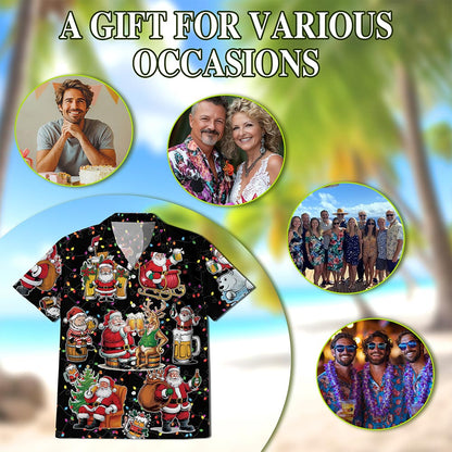 Netecom Santa Beer Lover Hawaiian Shirt for Men, Funny Christmas Drinking Holiday Button Down Summer Beach Shirt, S-5XL