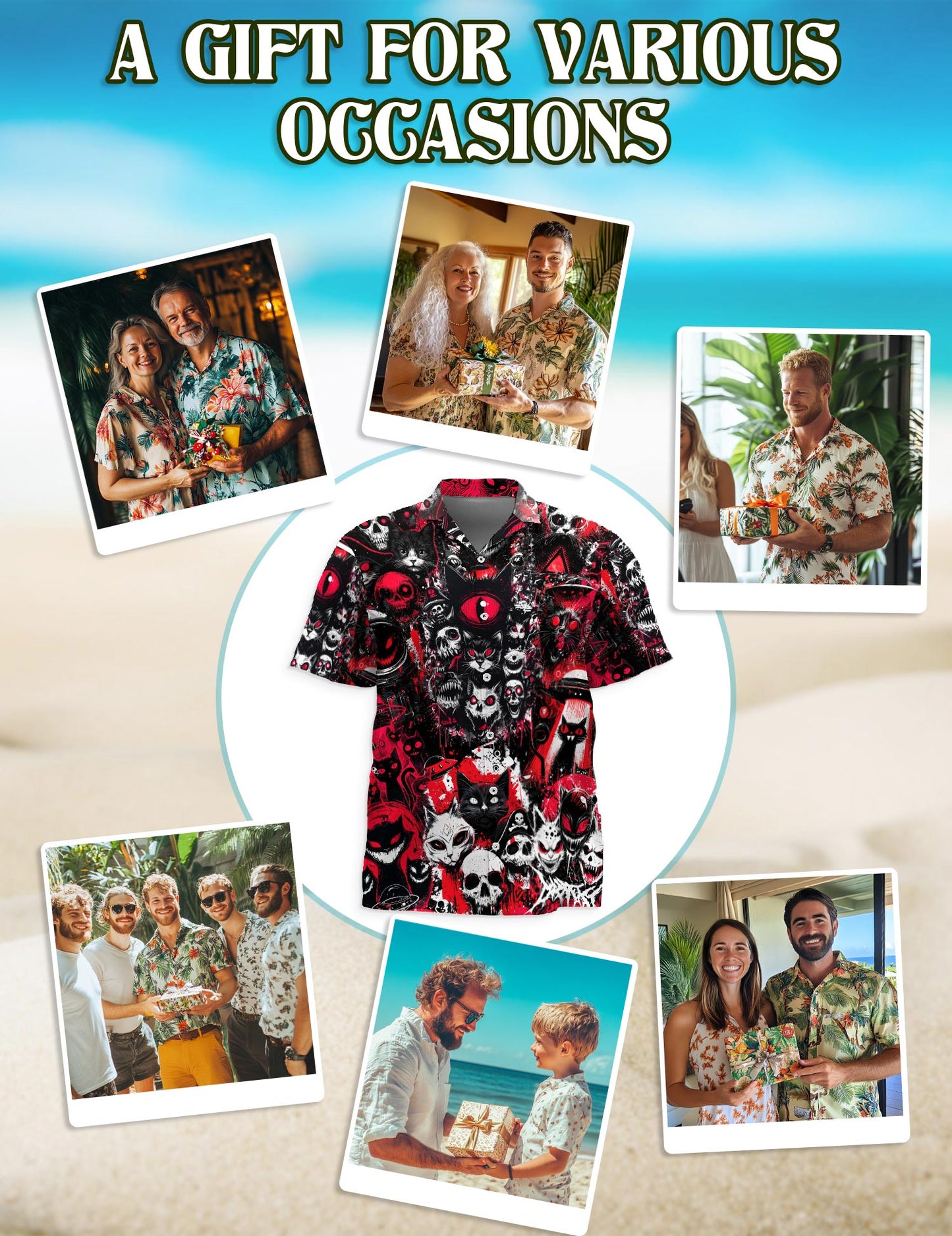 Netecom Black Cat UFO Alien Halloween Hawaiian Shirt for Men, Animal Skull Button Down Summer Beach Shirts, S-5XL