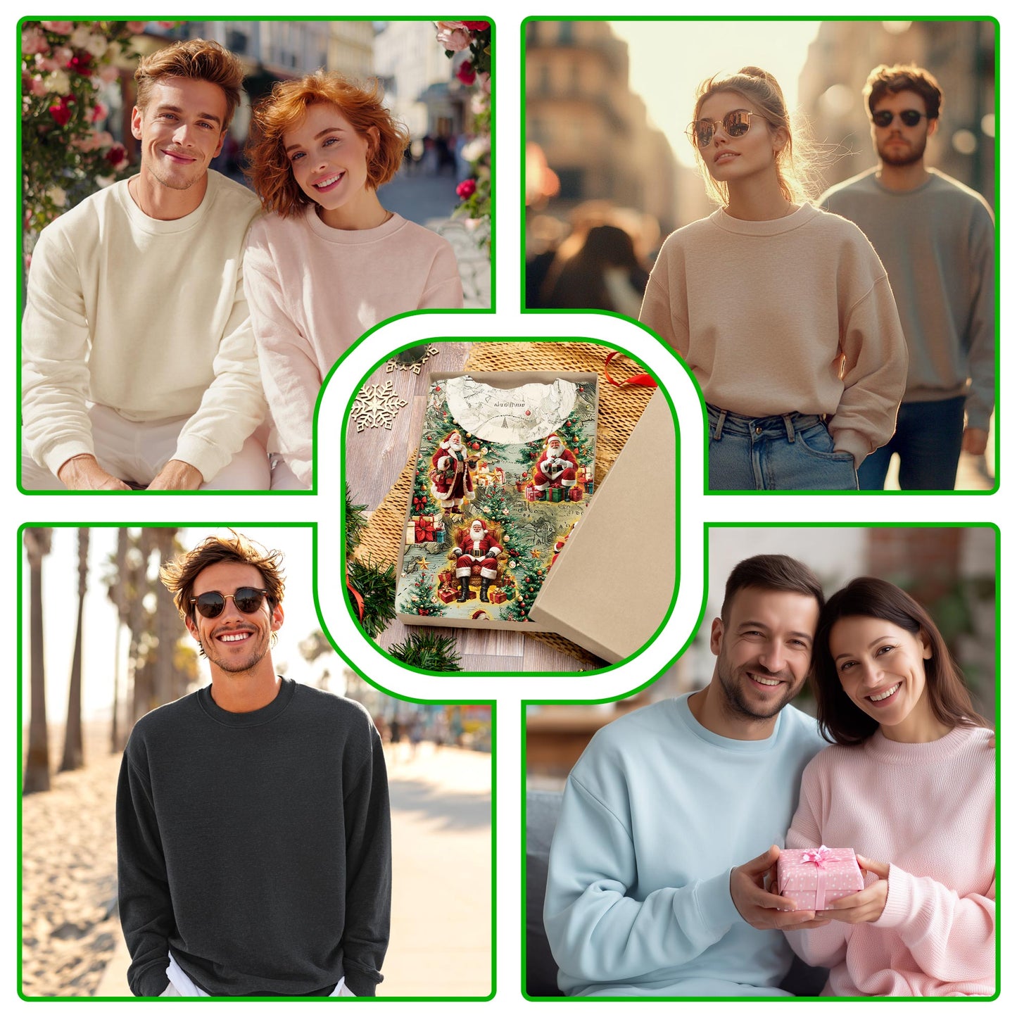 Netecom Santa Clause Christmas Sweatshirt 3D All Over Print , Vintage Holiday Map, Crewneck Pullover for Costume Party