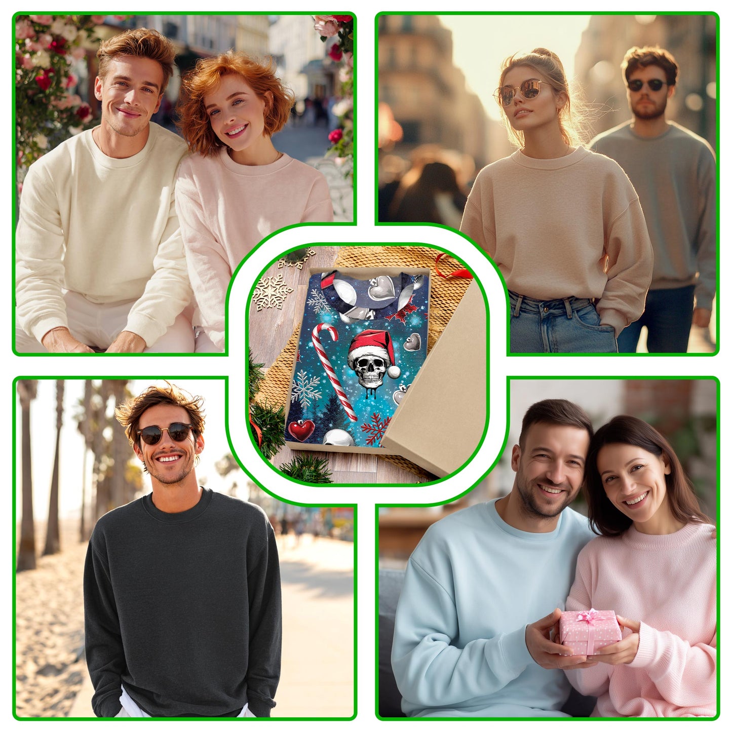 Netecom Santa Skull Christmas Sweatshirt 3D All Over Print, Gothic Skeleton Design, Crewneck Pullover for Costume Party