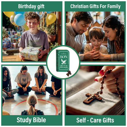 Netecom Bible Verse Box Set for Son, Wooden Scripture Box with 150 Daily Scripture Cards, Faith-Based Christian Gift for Boys and Men