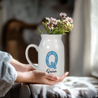 Netecom Customized Floral Ceramic Jug Vase with Gold Letter and Name, Perfect Gift for Valentine’s Day, Wedding, or Birthday Celebration