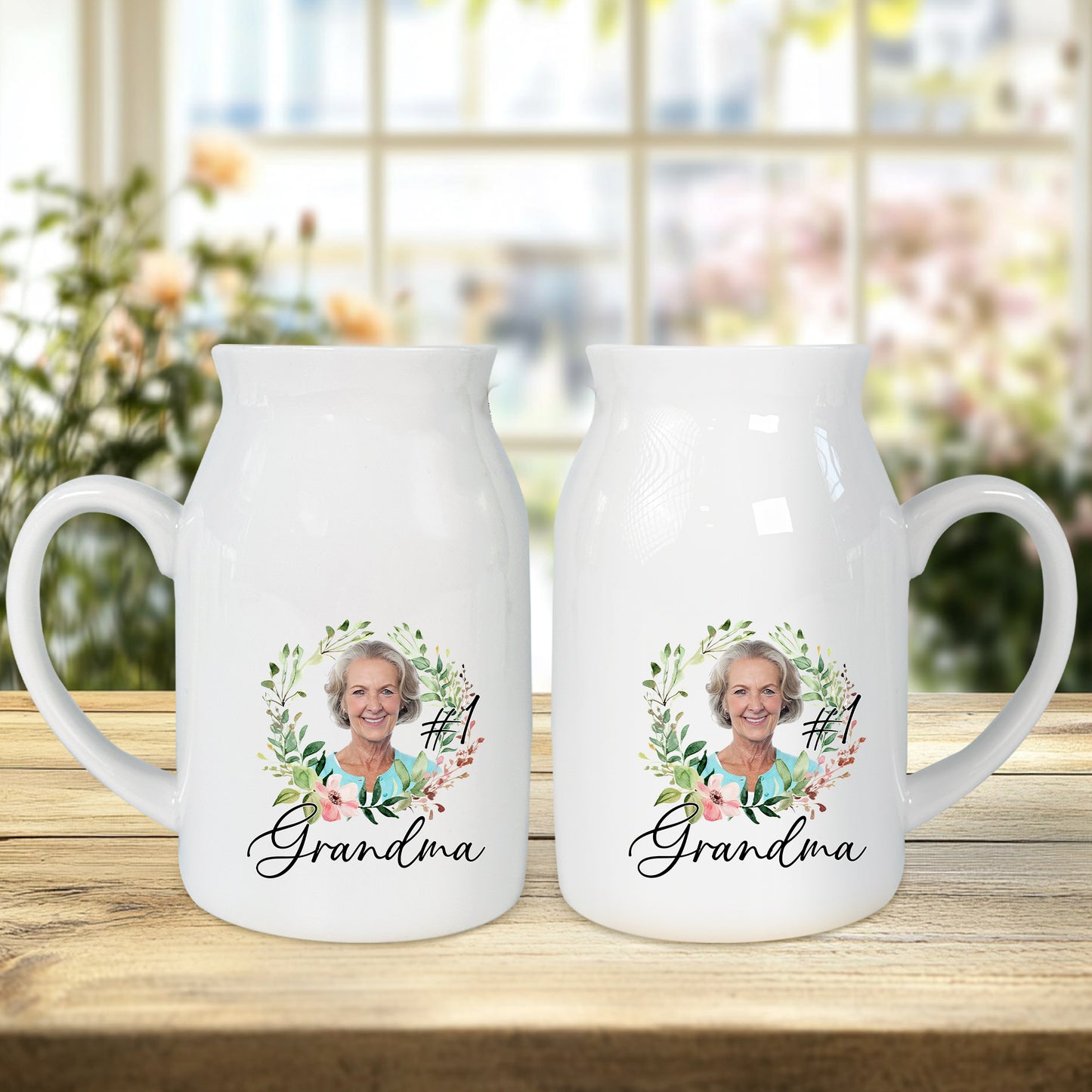 Netecom Personalized Ceramic Jug Vase with Custom Photo and Text, Unique Gift for Grandma, Mother’s Day, or Birthday