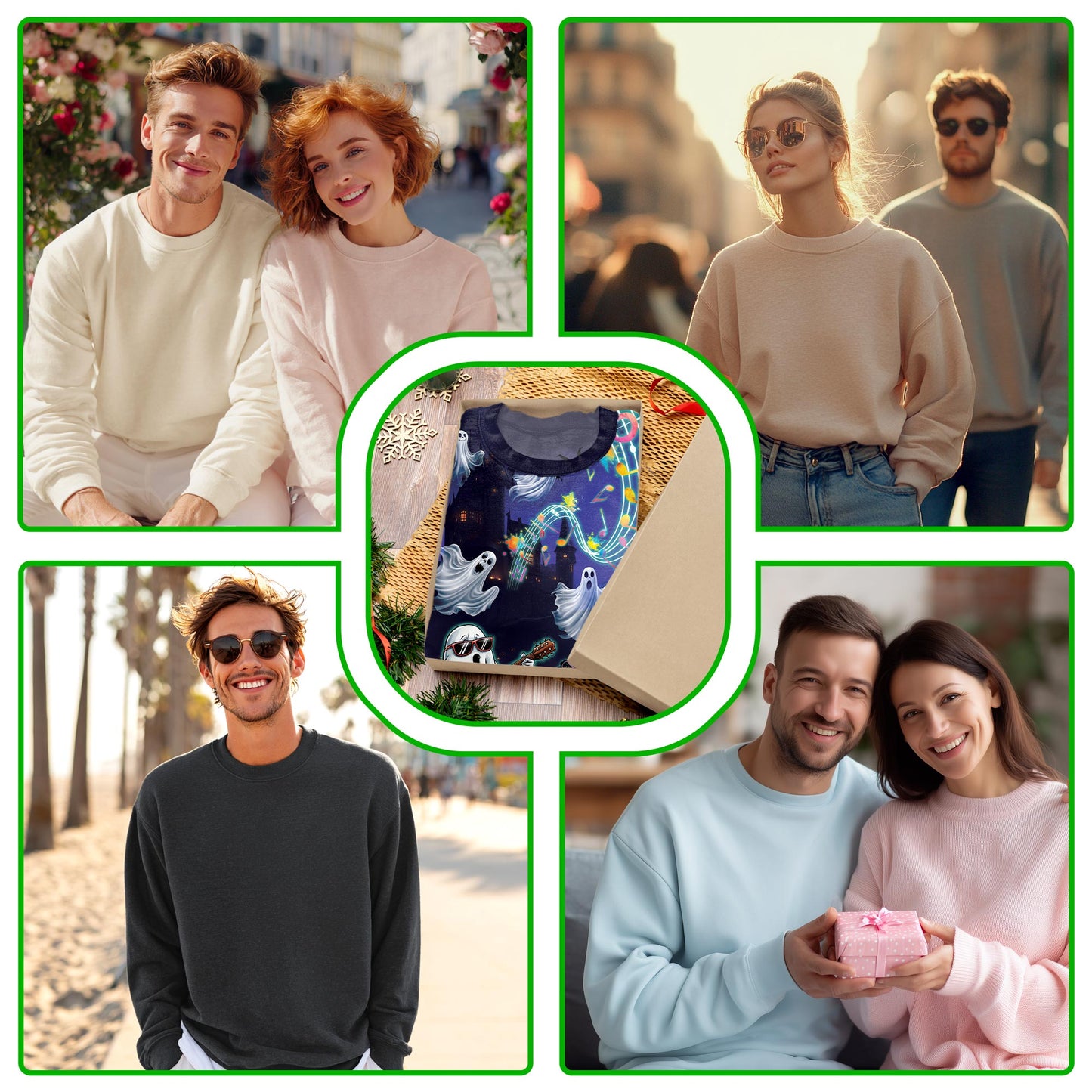 Netecom Halloween Ghost and Pumpkin Sweatshirt 3D All Over Print, Music Night Design, Crewneck Pullover for Costume Party