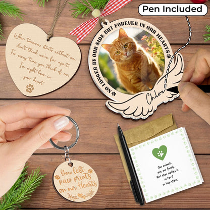 Netecom Pet Loss Sympathy Gift – Personalized Wooden Ornament, Keychain & Memorial Card Set for Christmas