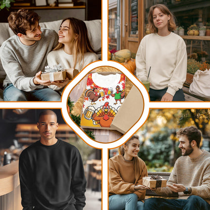 Netecom Funny Thanksgiving Turkey Beer Sweatshirt 3D All Over Print – Unisex Crewneck Pullover, Lightweight Fleece Casual Outfit