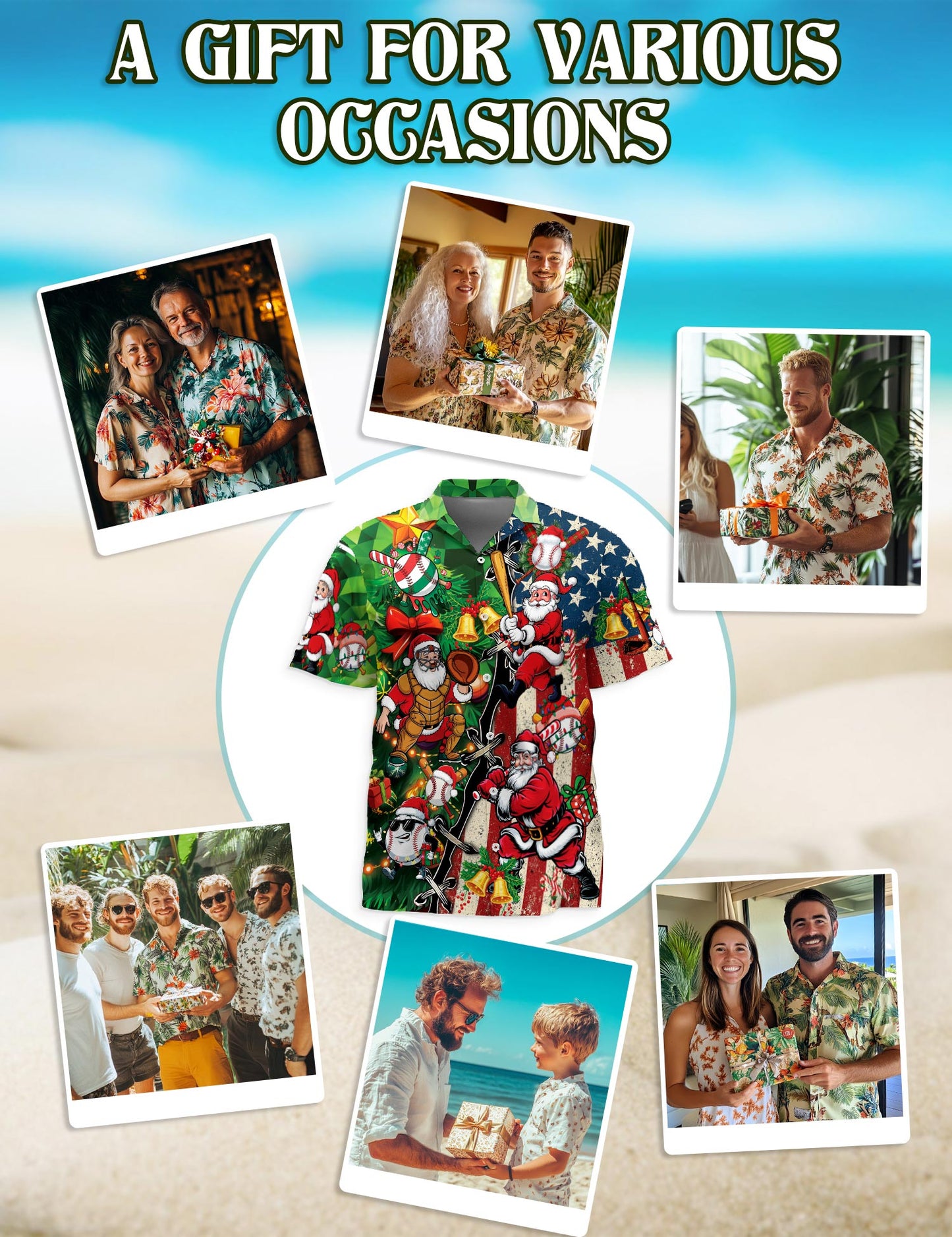 Netecom Baseball Santa USA Flag Christmas Hawaiian Shirt for Men, Funny Holiday Sport Button Down Summer Beach Shirt, S-5XL
