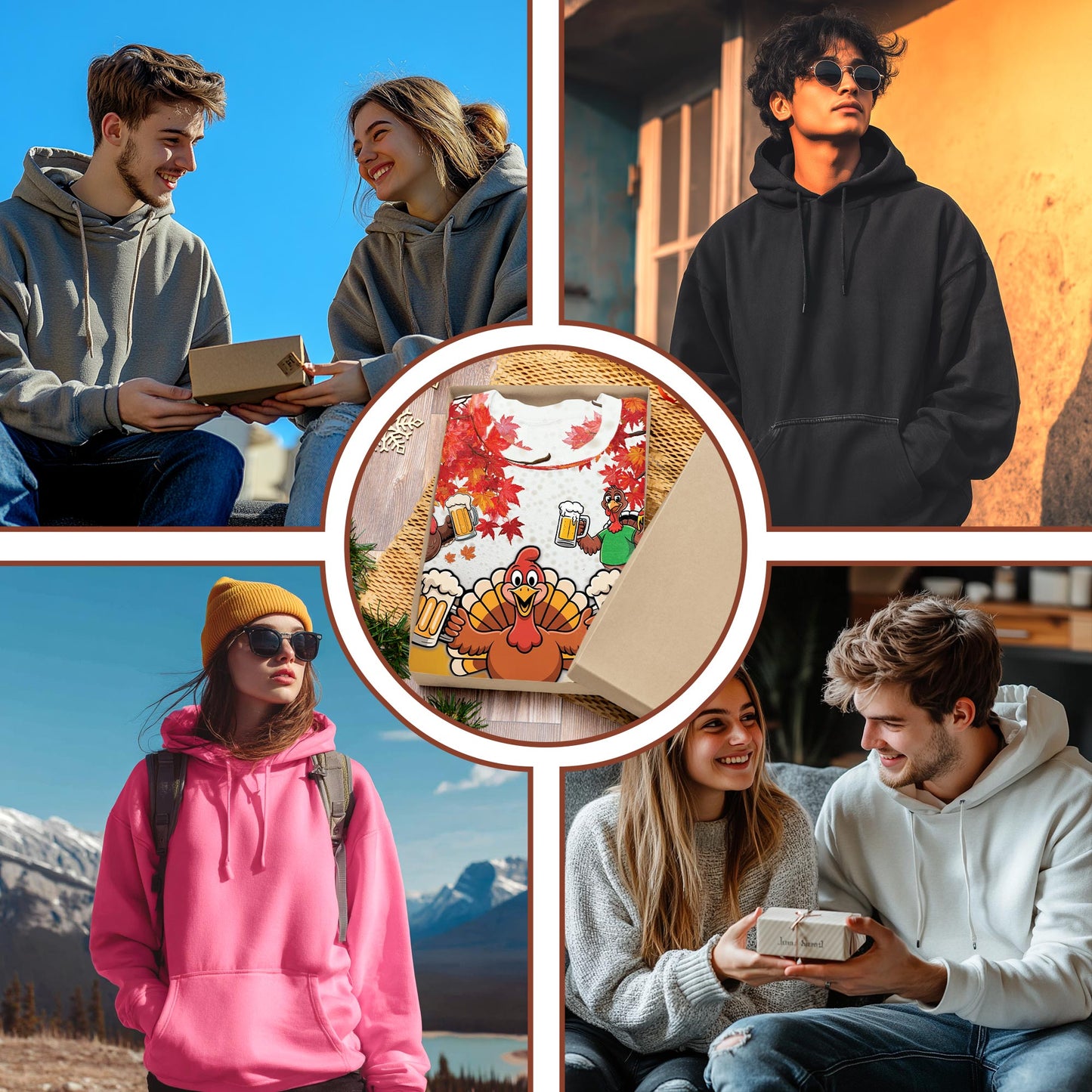 Netecom Funny Drunk Turkey Thanksgiving 3D Hoodie with Front Pocket, Unisex Casual All Over Graphic Sweatshirt