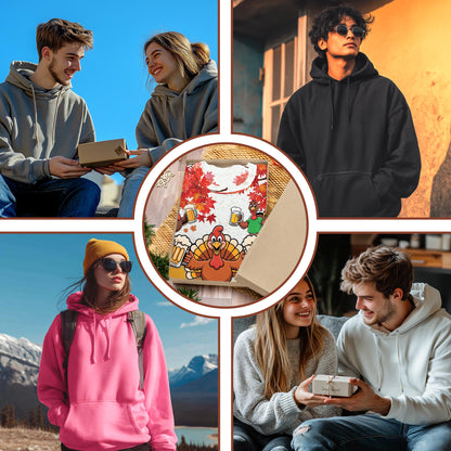Netecom Funny Drunk Turkey Thanksgiving 3D Hoodie with Front Pocket, Unisex Casual All Over Graphic Sweatshirt