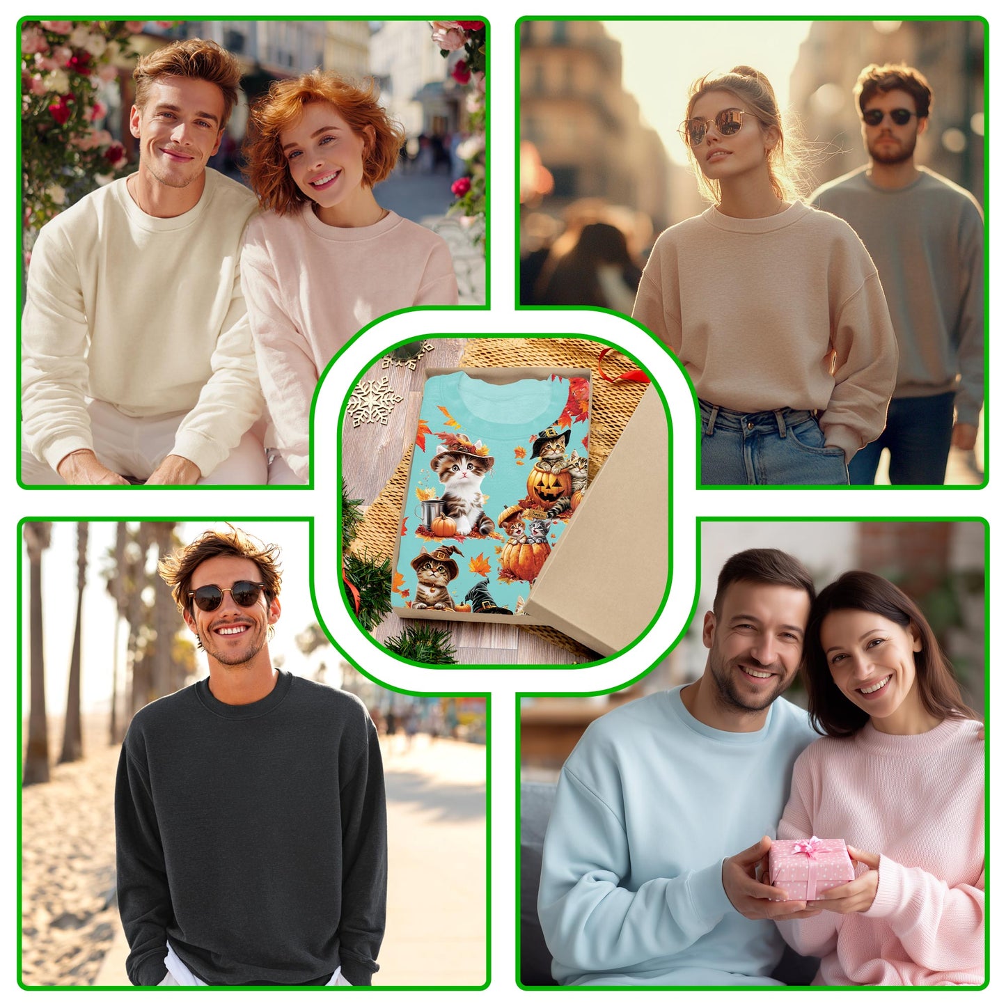 Netecom Thanksgiving Pumpkin Cat Sweatshirt 3D All Over Print, Cute Holiday Autumn Design, Crewneck Pullover for Costume Party