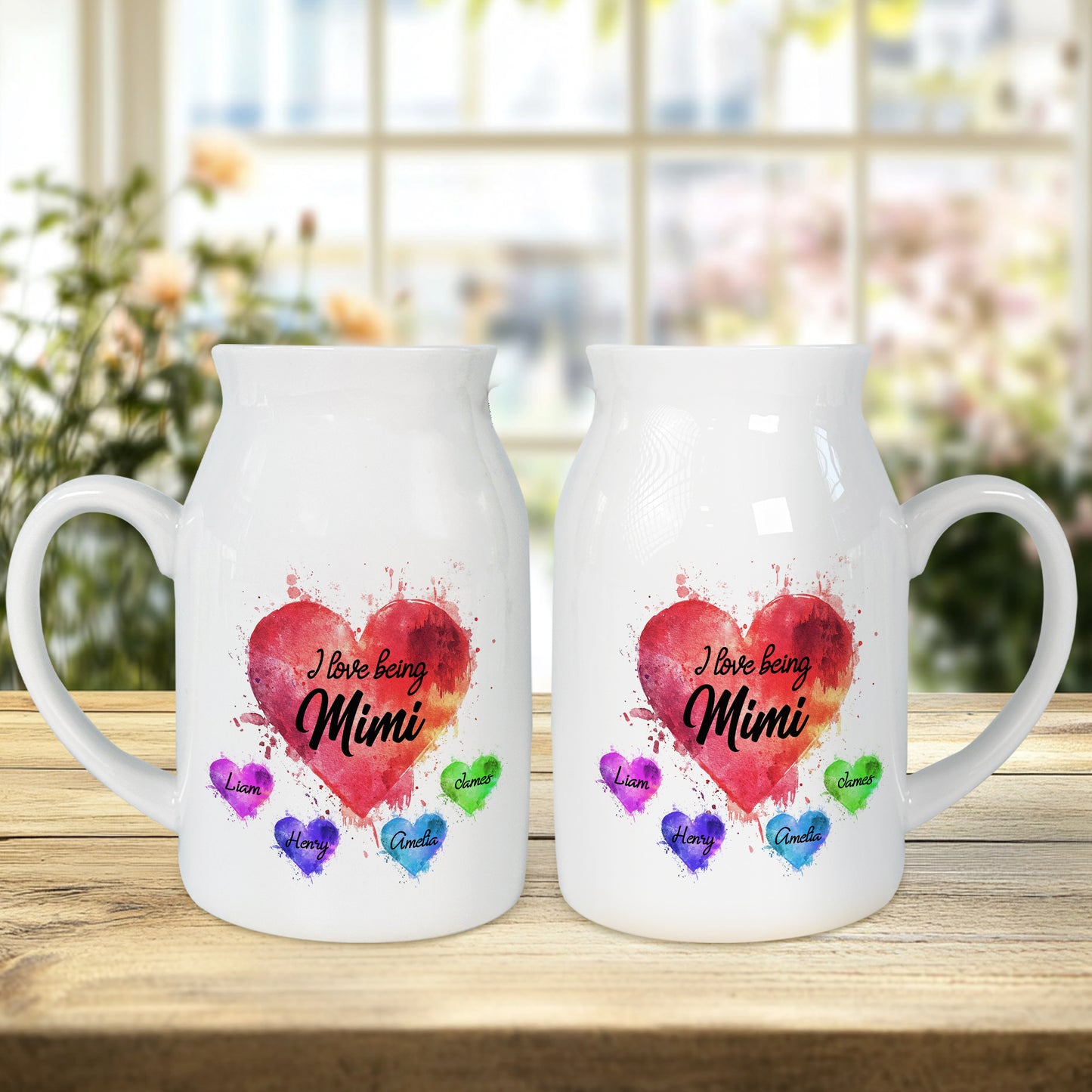 Netecom Personalized I Love Being Custom Name Ceramic Vase, Custom Names with Heart Design, Family Gift for Mother’s Day or Christmas