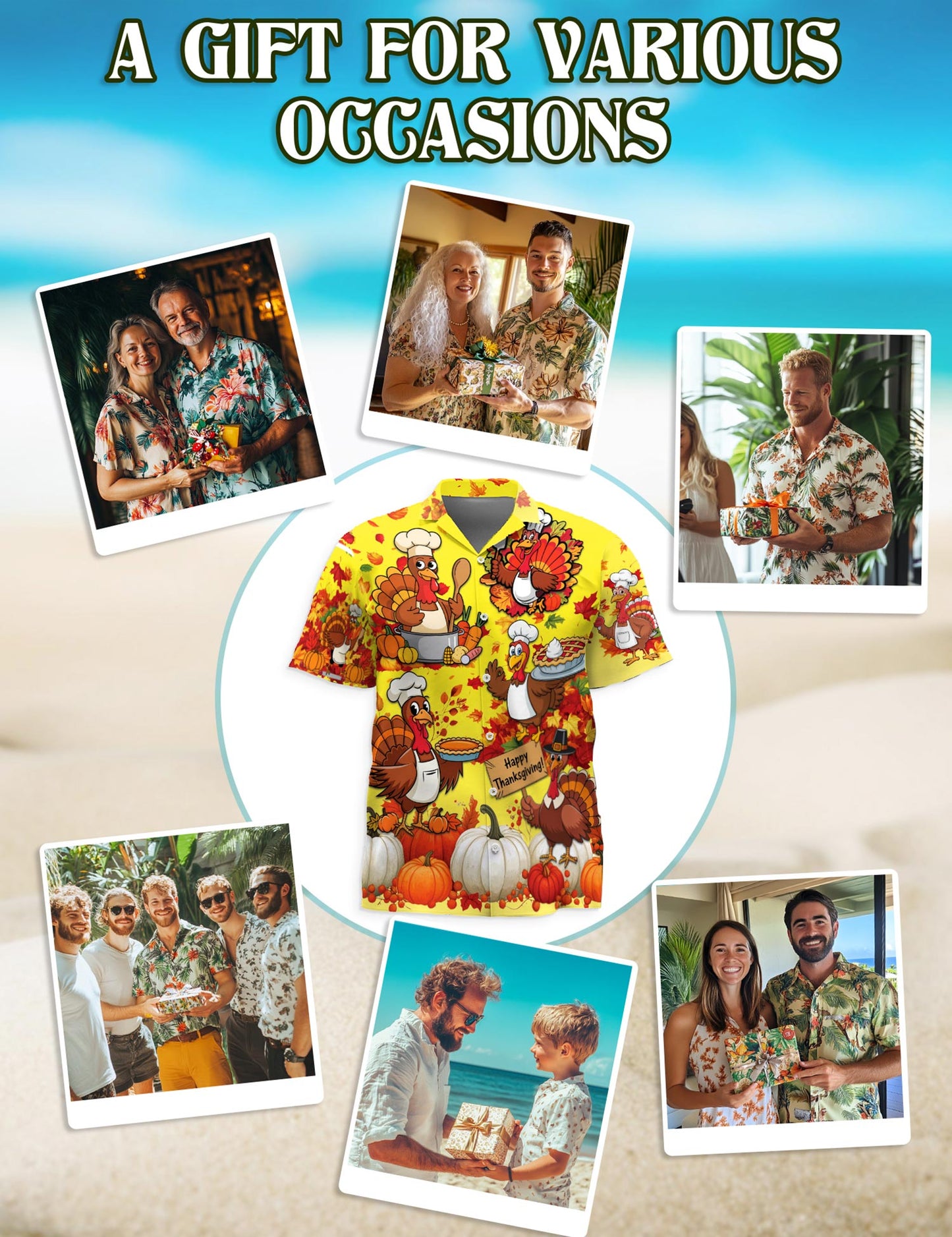 Netecom Happy Thanksgiving Hawaiian for Men Women, Fall Leaves Pumkpin Button Down Summer Beach Shirts, S-5XL