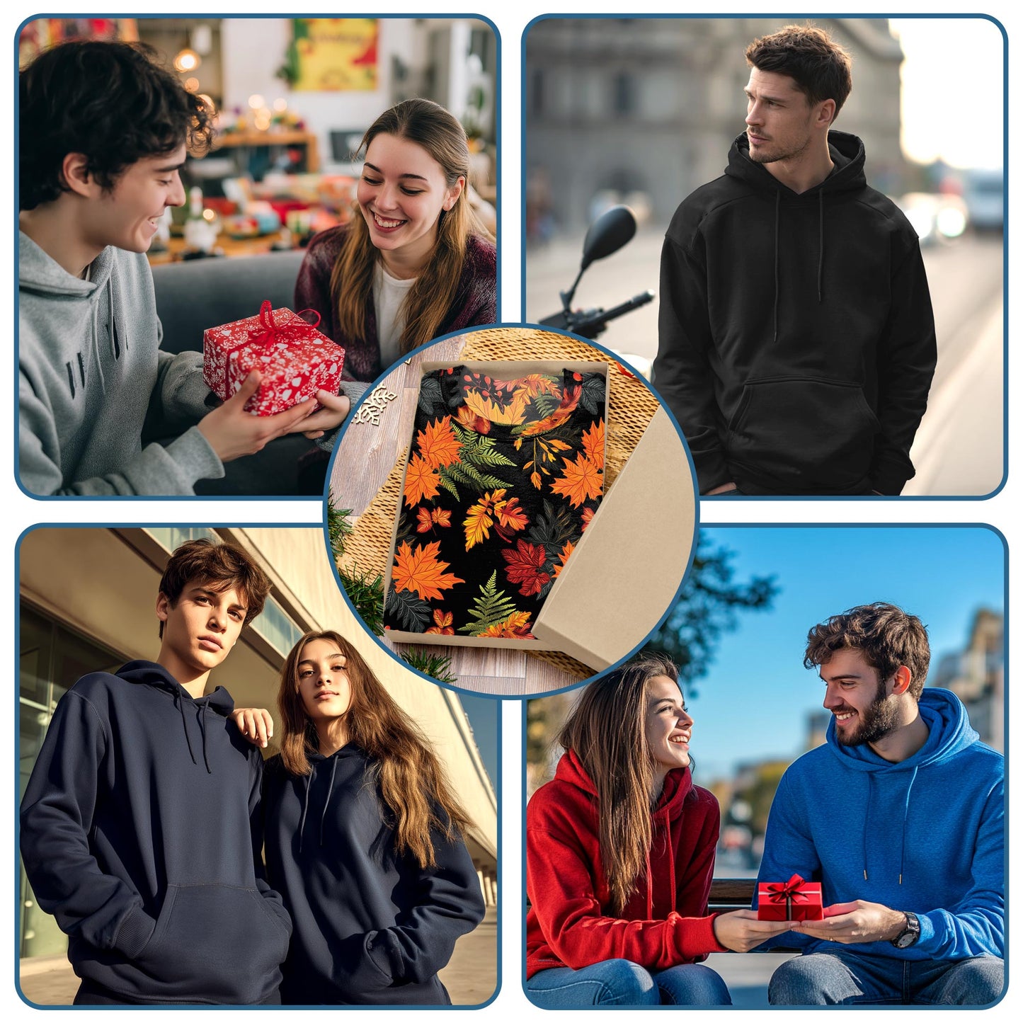 Netecom Happy Thanksgiving Print Hoodie with Front Pocket, All Over Graphic Fall Leaves Pumpkin Sweatshirt Unisex Casual