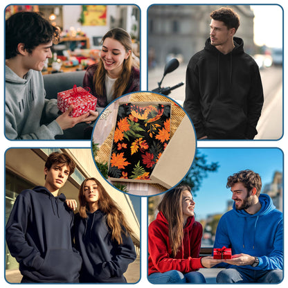 Netecom Happy Thanksgiving Print Hoodie with Front Pocket, All Over Graphic Fall Leaves Pumpkin Sweatshirt Unisex Casual
