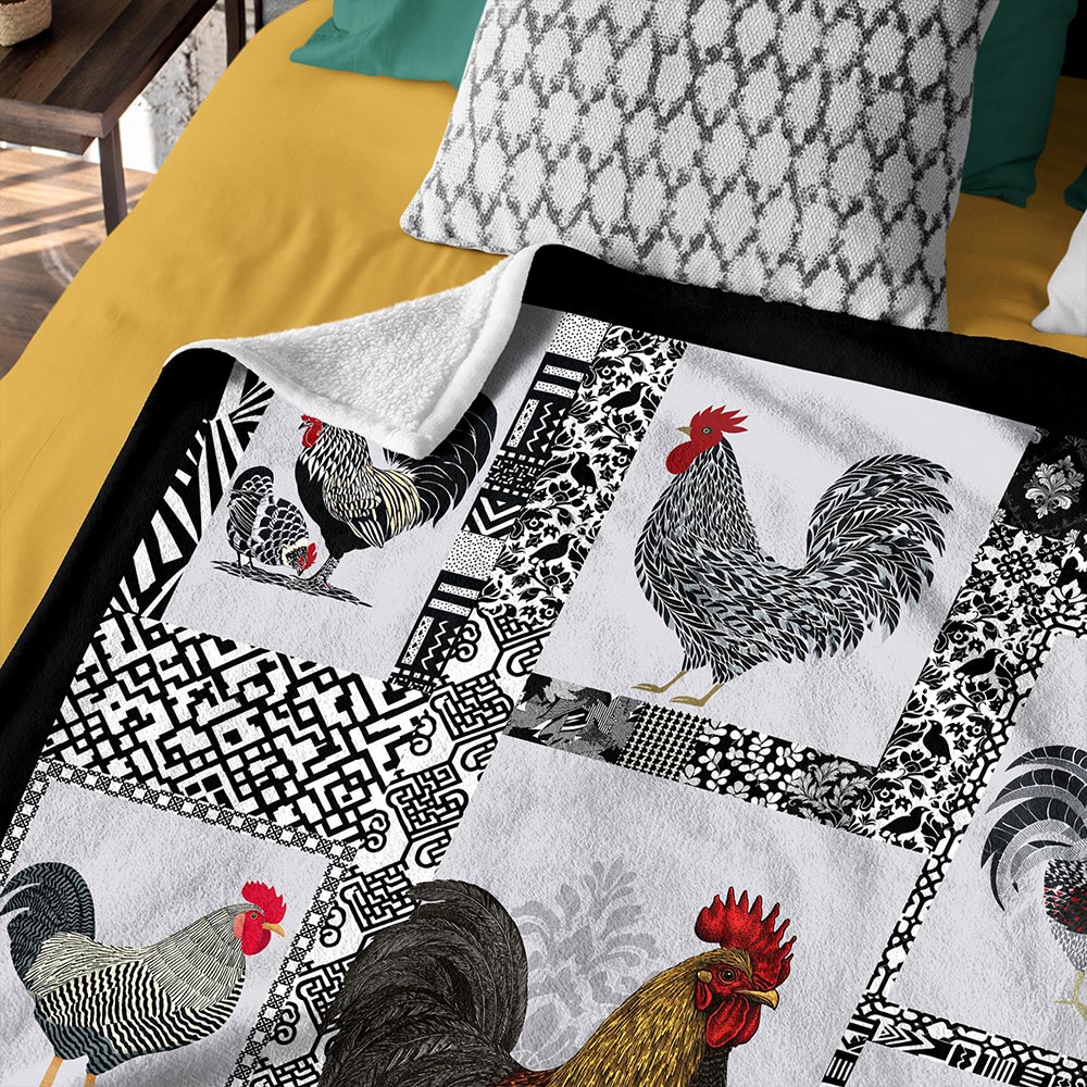 Folk Art Chicken Blanket, Ultra Soft Warm Cozy Fuzzy Plush Throw Blanket for Couch, Bed or Sofa, Birthday Gifts for Farmer Men Women, Present for Christmas, Graduation
