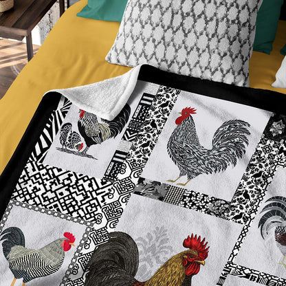 Folk Art Chicken Blanket, Ultra Soft Warm Cozy Fuzzy Plush Throw Blanket for Couch, Bed or Sofa, Birthday Gifts for Farmer Men Women, Present for Christmas, Graduation