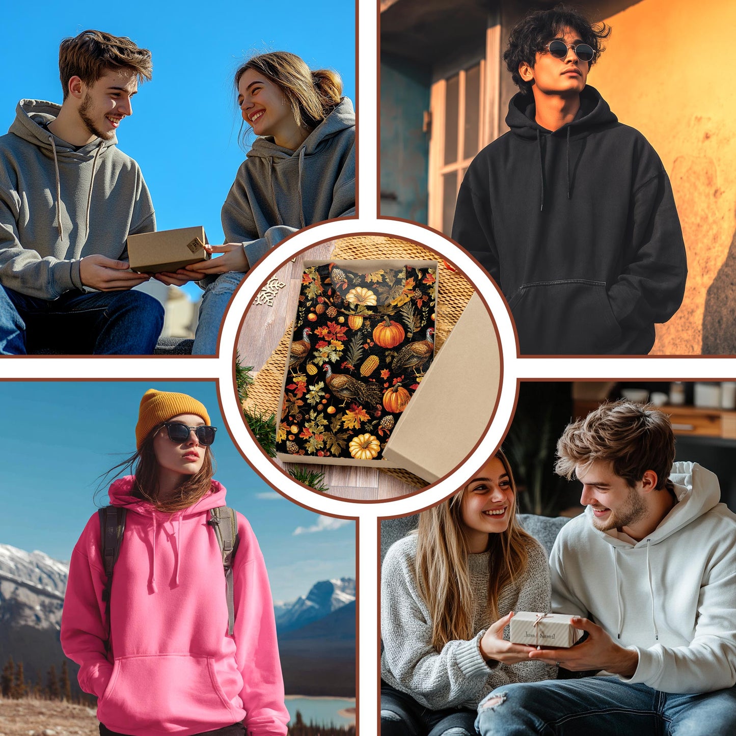 Netecom Happy Turkey Day Thanksgiving 3D Hoodie with Front Pocket, Unisex Casual All Over Pumpkin Graphic Sweatshirt