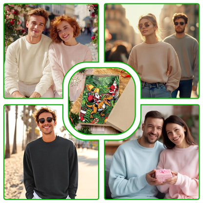 Netecom Tropical Dinosaur Christmas Sweatshirt 3D All Over Print, Santa Riding T Rex Design, Crewneck Pullover for Costume Party