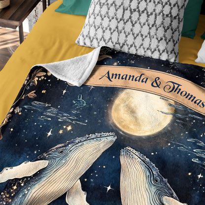 Netecom Personalized Couple Whale Blanket, Custom Name Ocean Moon Throw Blanket for Couch, Bed or Sofa, Ultra Soft Warm, Cute Gift for Husband Wife, Valentine’s Day or Anniversary Present