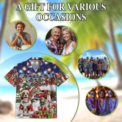 Netecom Brittany Spaniel Christmas Hawaiian Shirt for Men, Festive Dog Holiday Print Button Down Summer Beach Shirt, S-5XL
