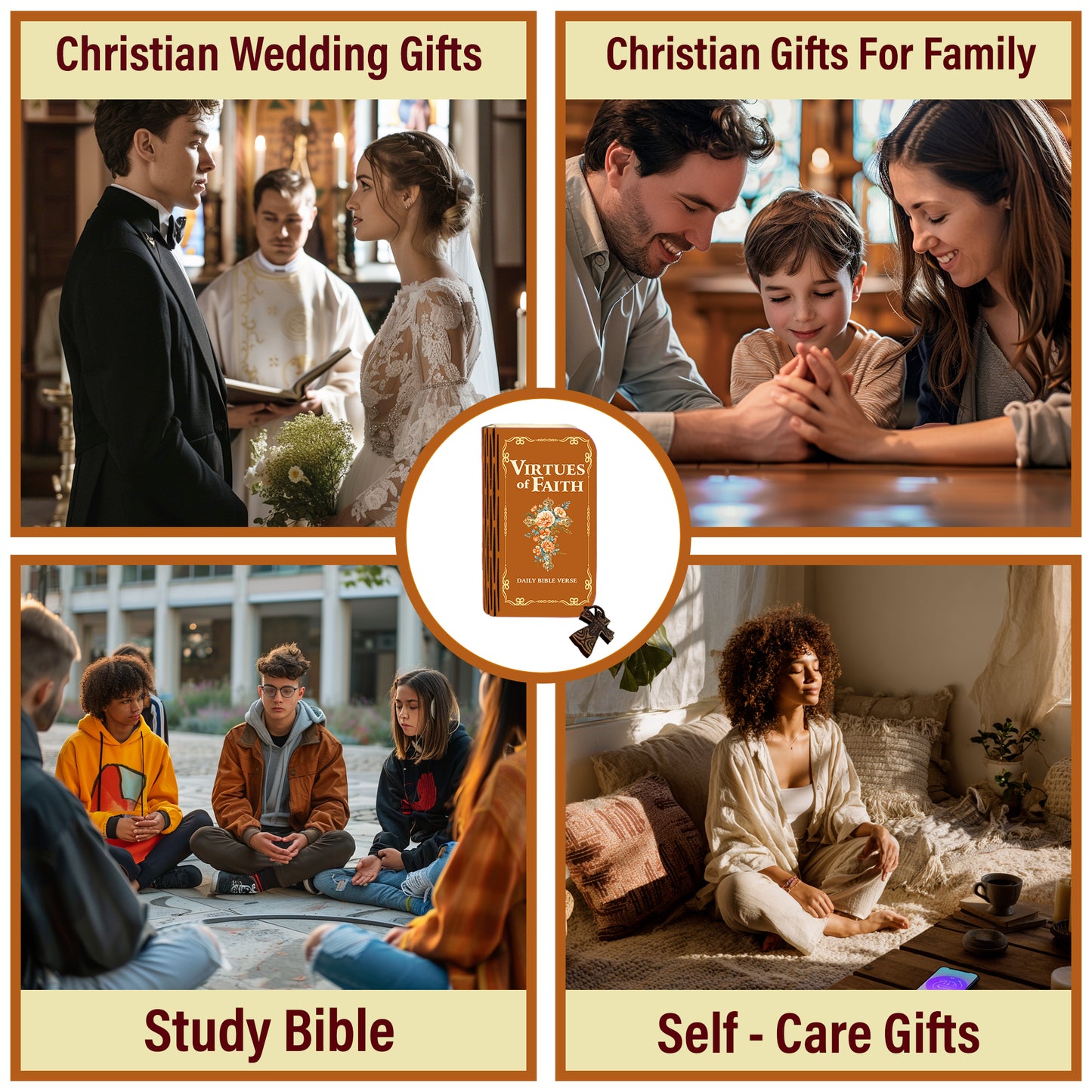 Netecom Virtues Bible Verse Cards Box Set 150 pcs – Daily Inspirational Scripture Prayer Cards in Wooden Box, Christian Religious Gift with Cross for Women, Men