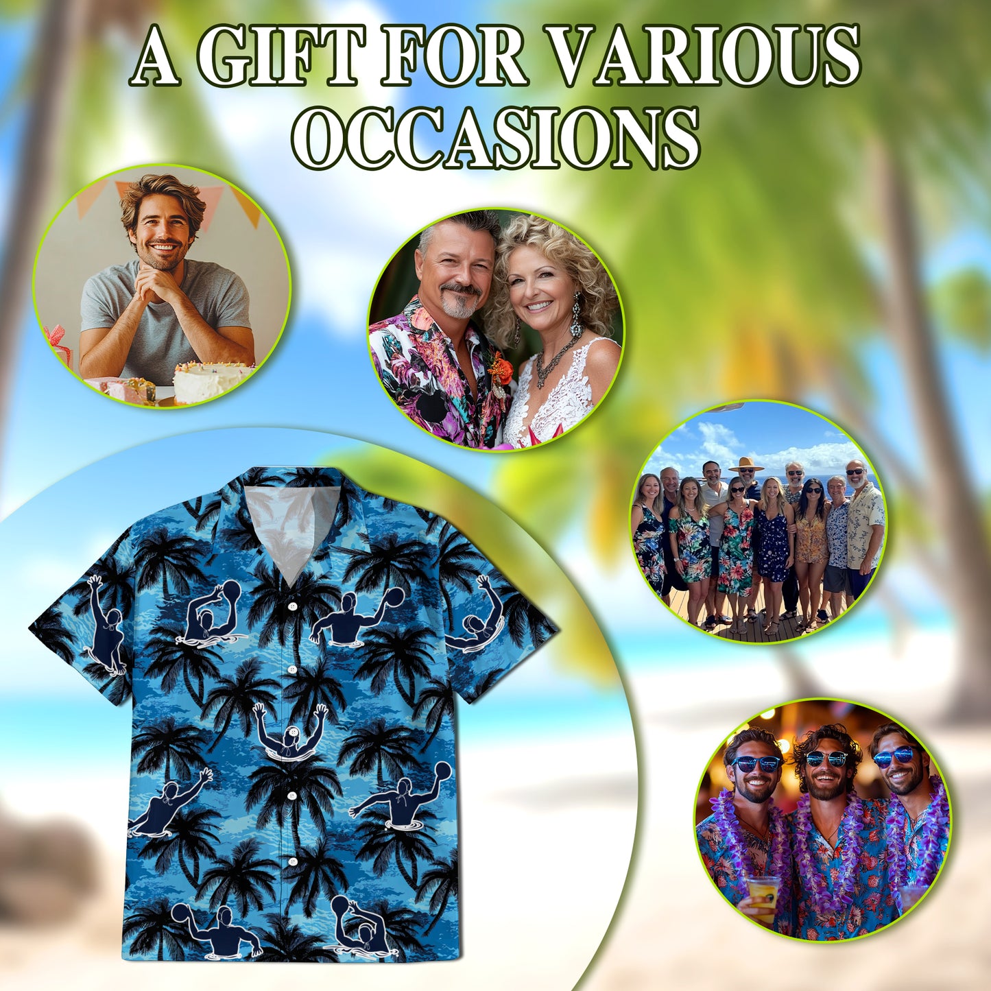 Netecom Water Polo Coconut Tree Hawaiian Shirt for Men Women, Tropical Button Down Summer Beach Short Sleeve Shirts