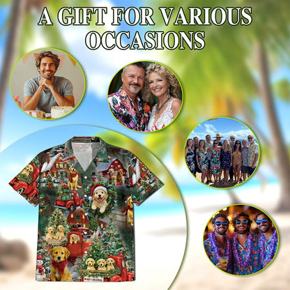 Netecom Golden Retriever Christmas Hawaiian Shirt for Men, Festive Dog Holiday Print Button Down Summer Beach Shirt, S-5XL
