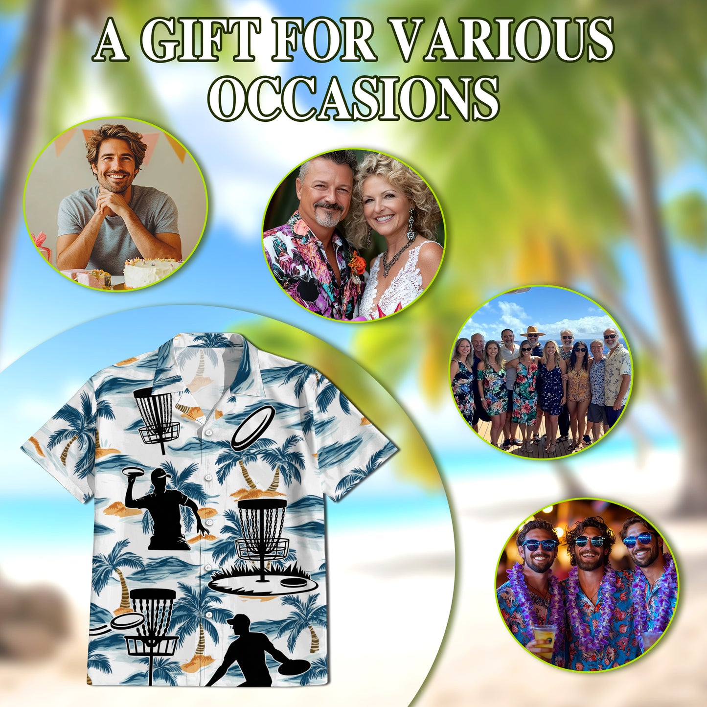 Netecom Tropical Disc Golf Hawaiian Shirt for Men, Golf Player Gift, Sport Button Down Summer Beach Short Sleeve Shirts