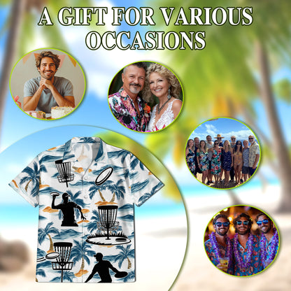Netecom Tropical Disc Golf Hawaiian Shirt for Men, Golf Player Gift, Sport Button Down Summer Beach Short Sleeve Shirts
