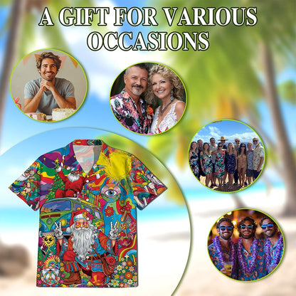 Netecom Hippie Santa Claus Hawaiian Shirt for Men, Funny Christmas Holiday Button Down Summer Beach Short Sleeve Shirts, S-5XL