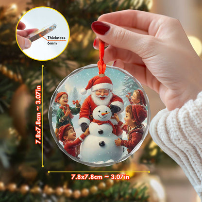 Netecom Santa Claus and Children Glass Ornament – Christmas Tree Decoration with Snowman, Holiday Keepsake, 3 in