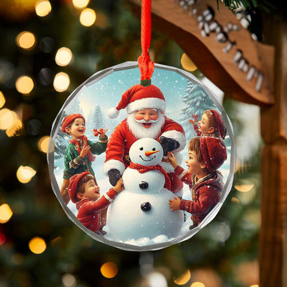 Netecom Santa Claus and Children Glass Ornament – Christmas Tree Decoration with Snowman, Holiday Keepsake, 3 in