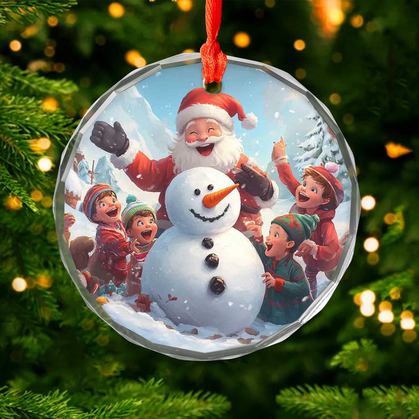 Netecom Santa Claus, Snowman, and Kids Glass Ornament – Christmas Tree Decoration, Seasonal Keepsake, 3 in