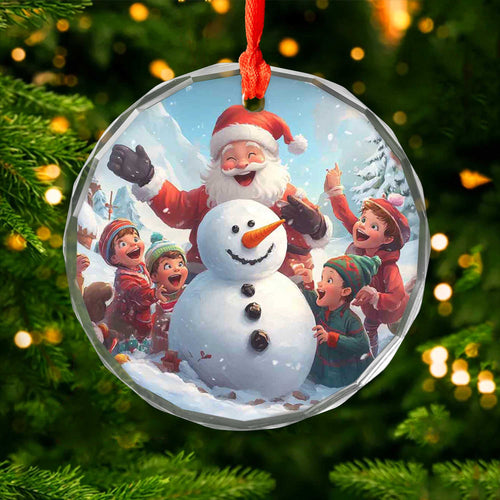 Netecom Santa Claus, Snowman, and Kids Glass Ornament – Christmas Tree Decoration, Seasonal Keepsake, 3 in