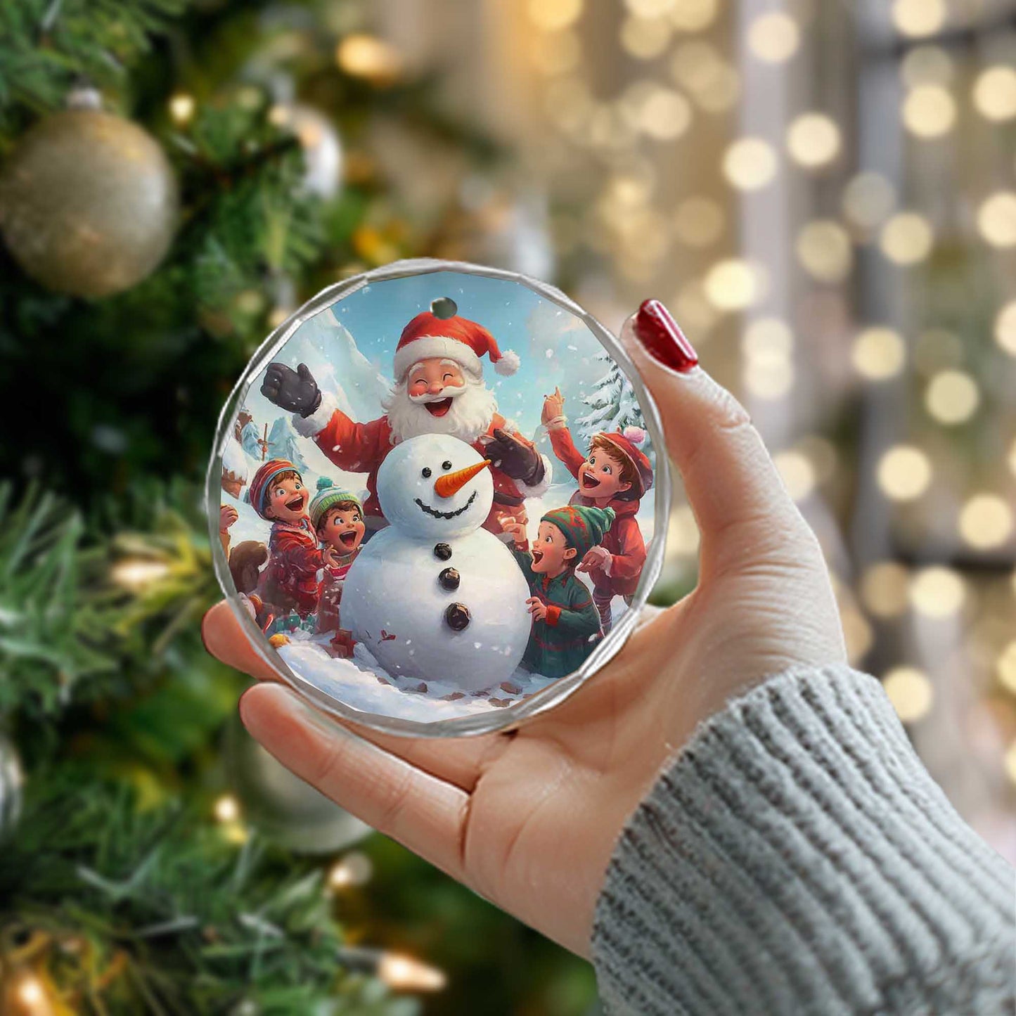 Netecom Santa Claus, Snowman, and Kids Glass Ornament – Christmas Tree Decoration, Seasonal Keepsake, 3 in