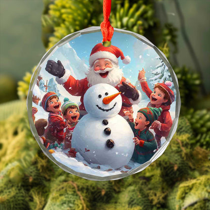 Netecom Santa Claus, Snowman, and Kids Glass Ornament – Christmas Tree Decoration, Seasonal Keepsake, 3 in