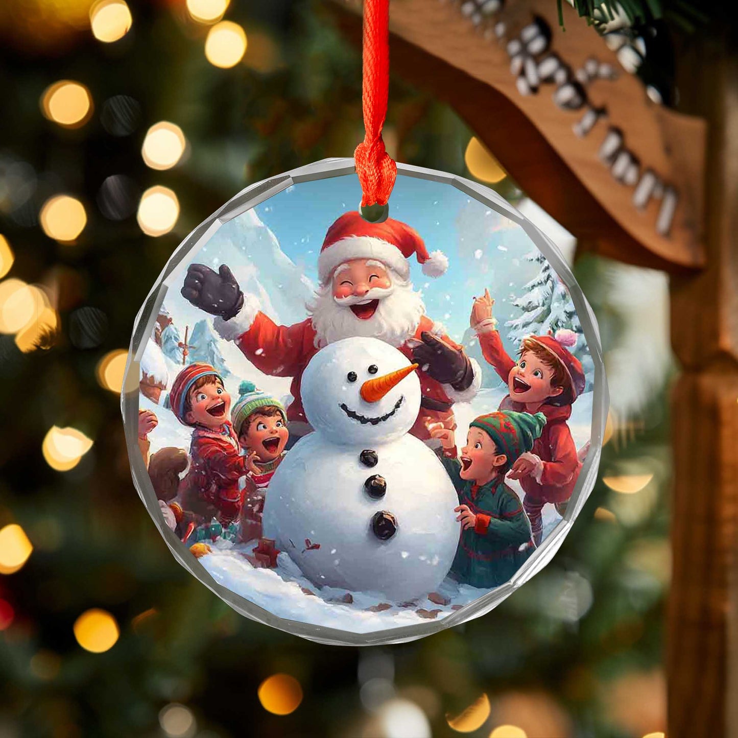 Netecom Santa Claus, Snowman, and Kids Glass Ornament – Christmas Tree Decoration, Seasonal Keepsake, 3 in