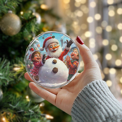 Netecom Santa Claus and Children with Snowman Glass Ornament – Holiday Tree Decoration, Gift Keepsake, 3 in